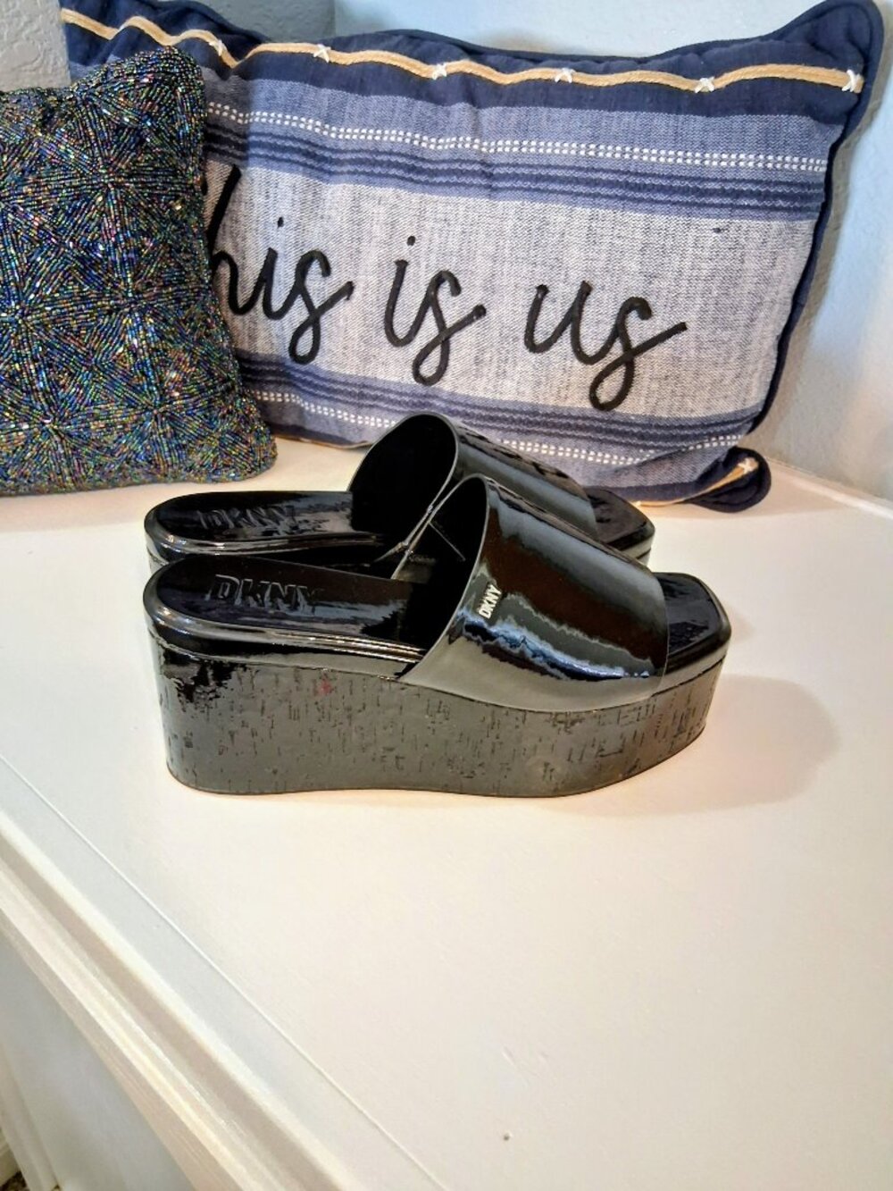 DKNY Patent Leather Platform Mules